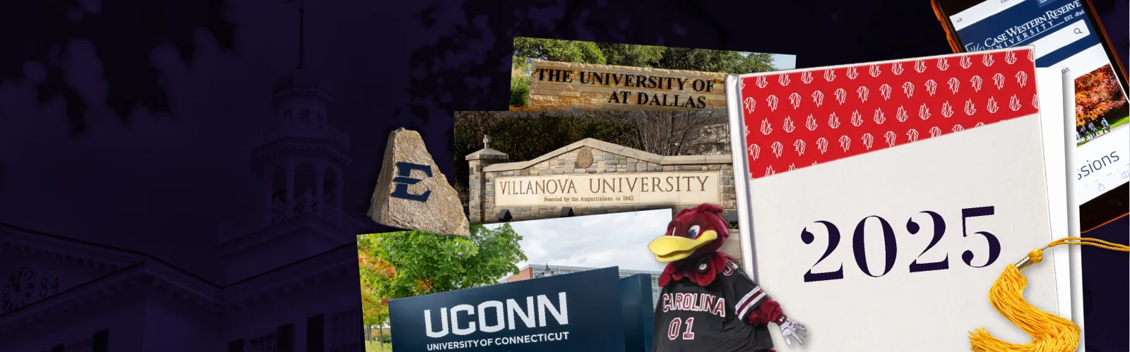 Collage of various school logos and signs for the 2025 free speech superlatives