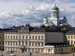 Helsinki Cathedral rising above the Finnish Supreme Court.
