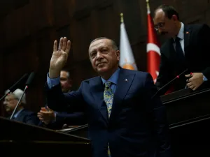 Turkish President Recep Tayyip Erdogan speaks during his party's group meeting at the Turkish parliament in Ankara on Oct. 23, 2020.