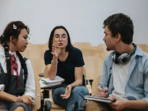 students debating in a class