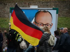 People wave German flag in support of AfD