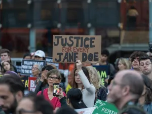 Hundreds of women gathered at Foley Square demanding the end to sexual violence against women in New York City on October 8, 2026.