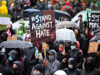 "Stand Against Hate" protest sign at the March of Silence demonstration in Seattle, Washington, on June 12, 2020