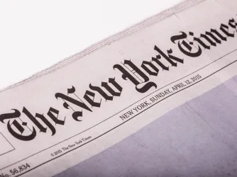 Front page from The New York Times Sunday newspaper 