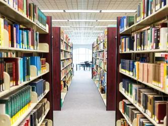 book shelves in a library