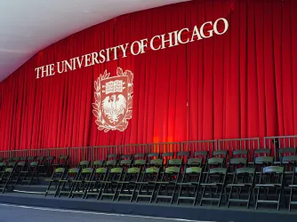 Graduation preparations on the campus of the University of Chicago located in the Hyde Park neighborhood