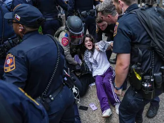 Protestor arrested at University of Texas at Austin during a pro-Palestinian protest on April 24, 2024
