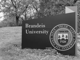 Brandeis University sign in Boston, Massachusetts.