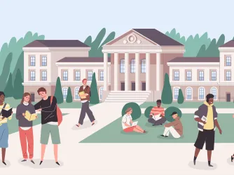 Illustration of college students walking on campus