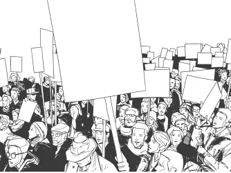 Illustration of people protesting with blank signs and banners