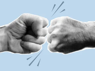 Fists clashing collage element for mixed media design