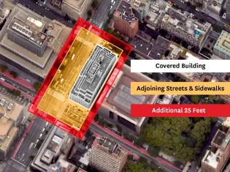 Map showing how large proposed "buffer zones" will be if New York passes a new protest law