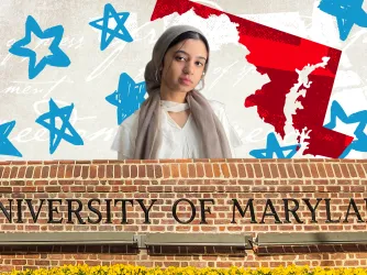 Young woman juxtaposed with a map of Maryland