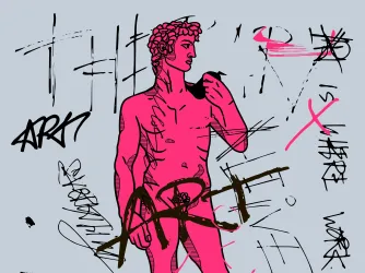 Illustration of Statue of David sculpture with the word Art censoring the penis