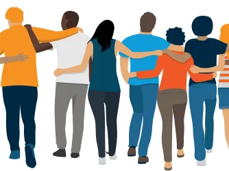 Illustration of group of friends supporting each other concept of solidarity and mutual aid (Image via Shutterstock.com)