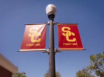 Banners at the campus of University of Southern California in Los Angeles. (Image via Shutterstock.com)