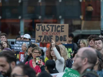 Hundreds of women gathered at Foley Square demanding the end to sexual violence against women in New York City on October 8, 2026.