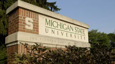 Michigan State University Sign at the Bogue Street Entrance on a August Summer day