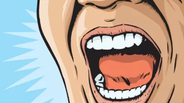 Illustration of a person's mouth yelling in a comic book style