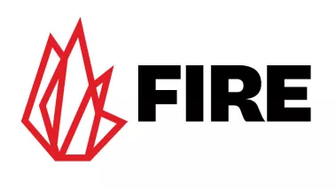 FIRE logo in all capital black letters against a white background