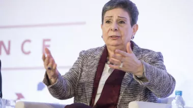 Hanan Ashrawi speaking at last year's International Monetary Fund conference "Opportunity for All: Promoting Growth, Jobs, and Inclusiveness in the Arab World." (IMF/Flickr.com)