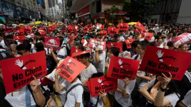 Protestors in Hong Kong marching against a controversial extradition bill.
