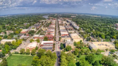 Aerial shot of Lawrence Kansas