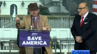 Professor John Eastman speaks at the “Save America Rally” on Jan. 6. Amid public backlash, CU Boulder punished Eastman for his extramural expression.