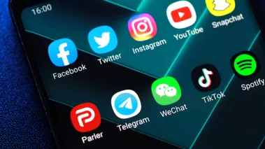 social media icons on a smart phone screen