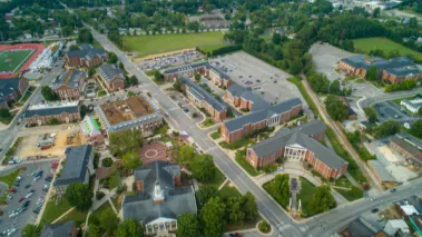 Aerial drone image of Tennessee Tech University