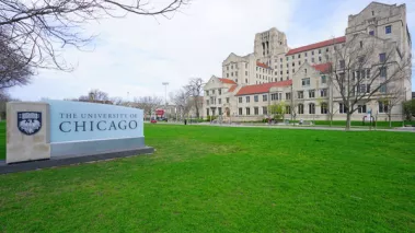 View of the Gothic campus of the University of Chicago, located in the Hyde Park neighborhood of Chicago, Illinois