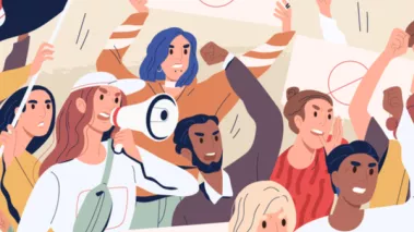 Illustration of a diverse group of people in a protest