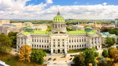 Aerial view of Pennsylvania State Capitol in Harrisburg