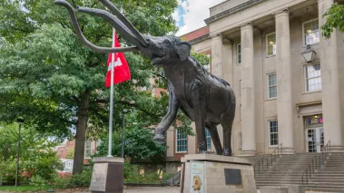 Archie the Mammoth sculpture at Lloyd G. Tanner Plaza on the campus of the University of Nebraska
