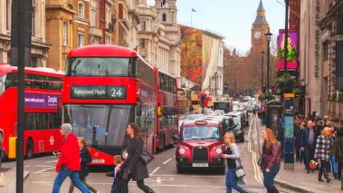 Iconic red double decker bus on April 5, 2015 in London, UK.
