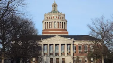 University of Rochester Rush Rhees Library in winter.