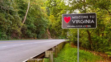 Welcome to Virginia sign located at the Maryland, Virginia state border at Purcellville, Virginia.