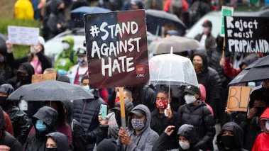 "Stand Against Hate" protest sign at the March of Silence demonstration in Seattle, Washington, on June 12, 2020