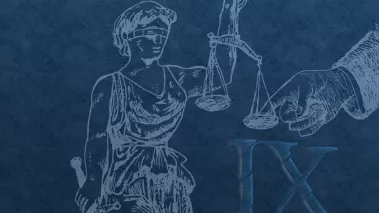 Title IX scales of justice with a finger on the scale