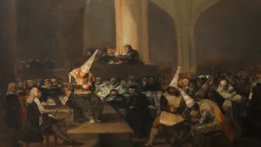 Painting by Francisco Goya depicting an auto de fé, an act of public penance carried out between the 15th and 19th centuries of condemned heretics and apostates imposed by the Inquisition, based on 1800-1810 first-hand accounts.