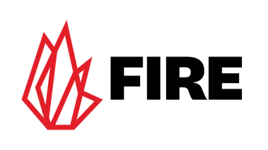 FIRE logo in all capital black letters against a white background