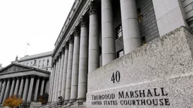 Sign outside the Thurgood Marshall Courthouse in New York City.