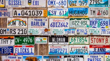 wall of license plates