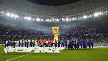 Iran and the United States of America during the national anthems before a group stage match during the 2022 World Cup at Al Thumama Stadium