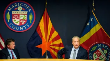 Clint Hickman, Maricopa County Board of Supervisors vice chairman, makes comments about the integrity of the 2022 election during the Maricopa County Board of Supervisors meeting in Phoenix on Nov. 16, 2022. News 11 16 Maricopa County Board Of Supervisors Meeting