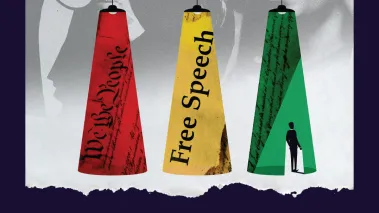 Red yellow and green lamps wrapped in the first amendment