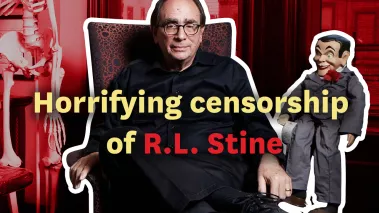 RL Stine sitting in a chair
