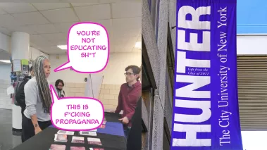 Hunter College professor Shellyne Rodriguez confronting anti-abortion students