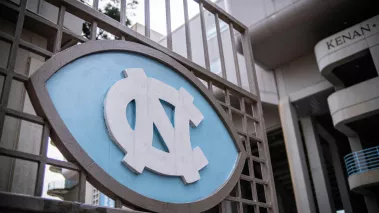 University of North Carolina logo on a gate