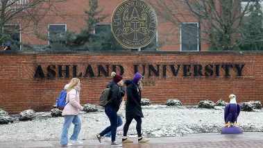 Ashland University students are seen walking on campus
